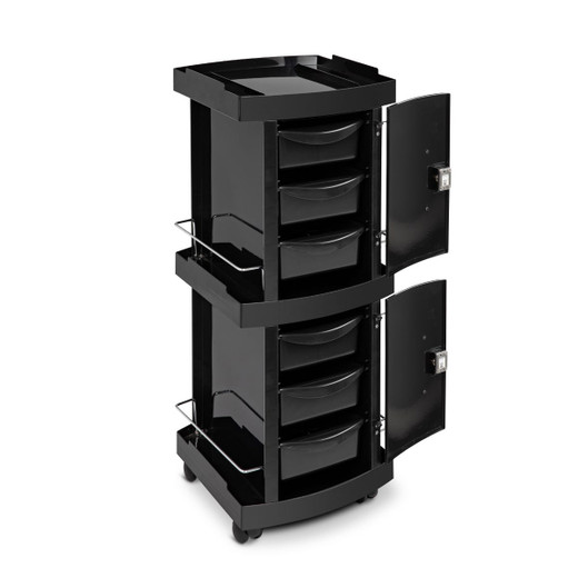 Black Salon Cart with Locking Doors, Trays & Storage Bins