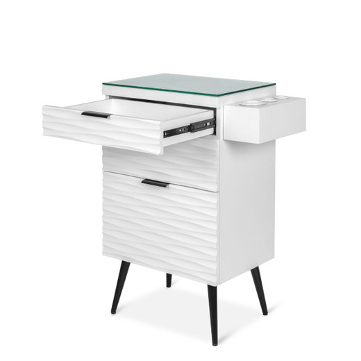 Akamu Styling Station in White with Black Hardware and Black LED Mirror Akamu Styling Station in White with Black Hardware and Black LED Mirror