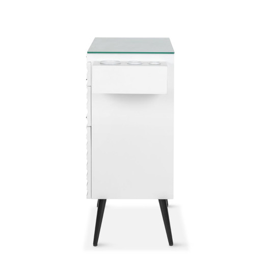 Akamu Styling Station in White with Black Hardware and Black LED Mirror Akamu Styling Station in White with Black Hardware and Black LED Mirror