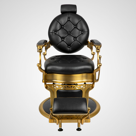 Lusso Barber Chair in Black with Gold Frame | Classic Reclining