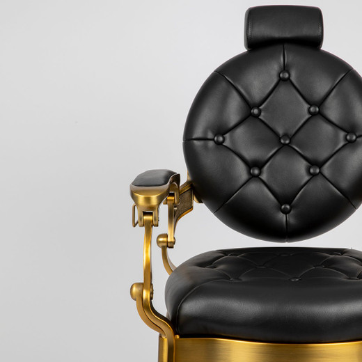 Lusso Barber Chair in Black with Gold Frame | Classic Reclining