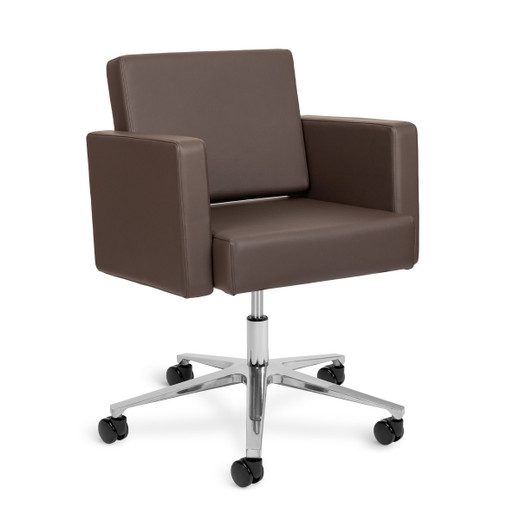 Avant Technician Chair in Chocolate - Rolling 5 Star Polished Aluminum Base - Shown from three-quarter view
