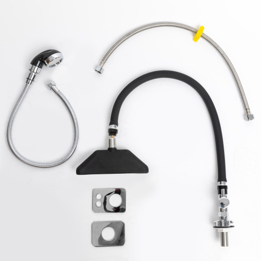 Triangle Waterfall Head Spa Attachment for Shampoo Bowls showing the parts