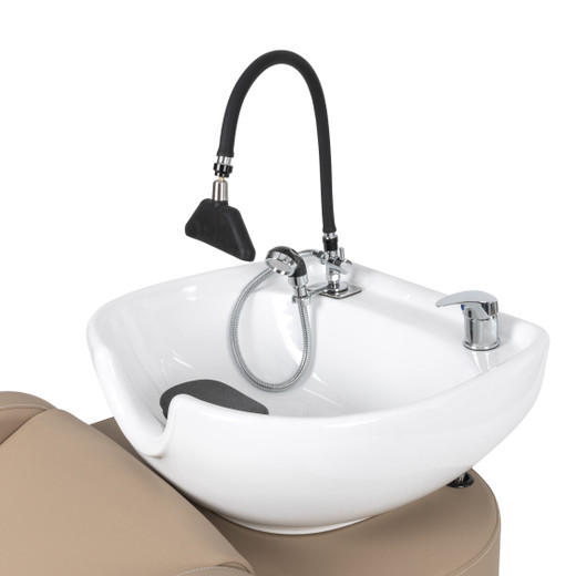 Triangle Waterfall Head Spa Attachment for Shampoo Bowls shown from three-quarter view to the left