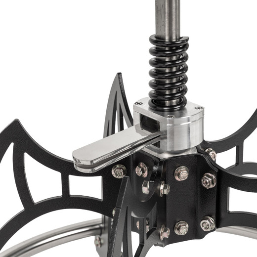 Dracula-Vlad Rolling Stool in black showing how to raise and lower the seat