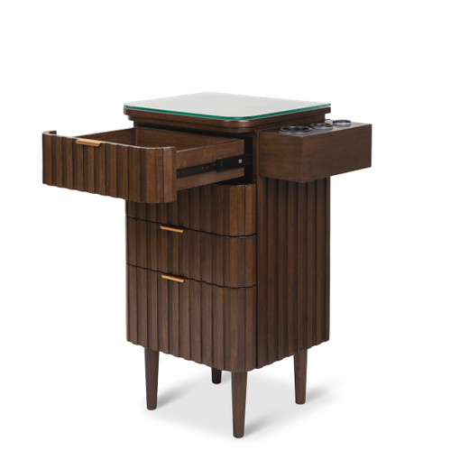 Brixton Pedestal Styling Station in Walnut with Gold Hardware
