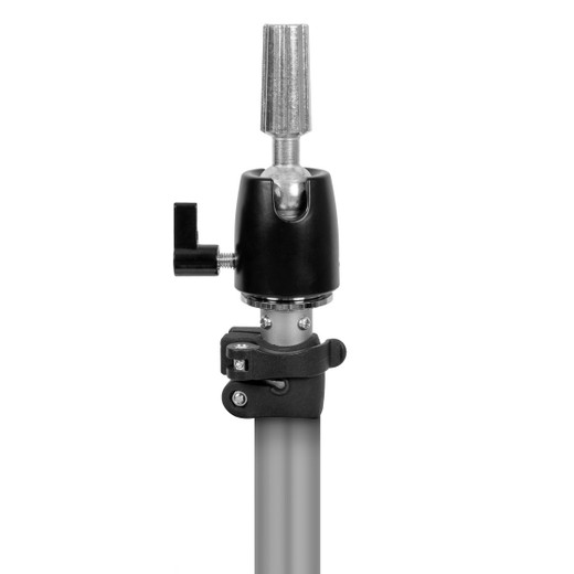 Adjustable Mannequin Head Tripod Stand in Aluminum showing ball head attachment