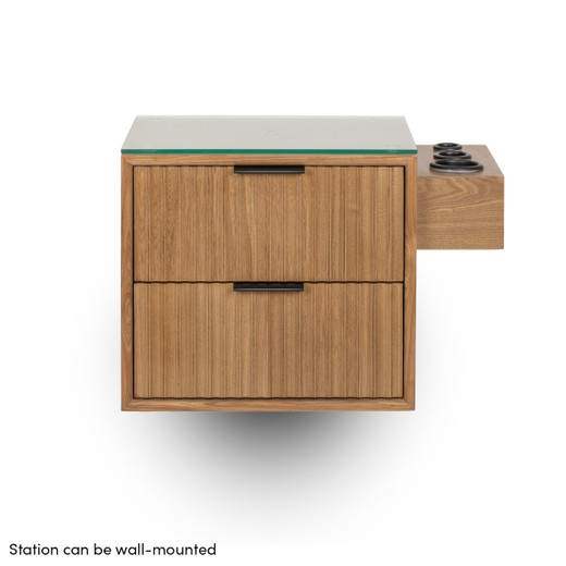 Tate Styling Station in Antique Umber with Hairpin Legs or Wall-Mounted shown from the front wall-mounted Tate Styling Station in Antique Umber with Hairpin Legs or Wall-Mounted shown from the front wall-mounted