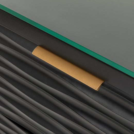 Nalu Styling Station in Black with Gold Handles with Black Hairpin Legs or Wall-Mounted showing gold handle Nalu Styling Station in Black with Gold Handles with Black Hairpin Legs or Wall-Mounted showing gold handle