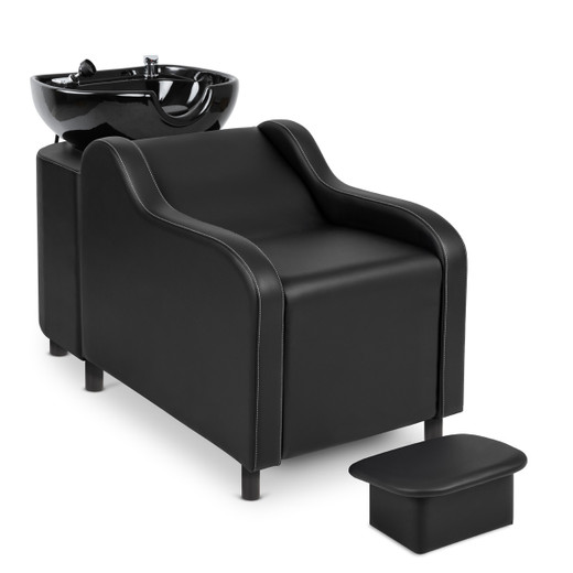 Nautilus Tall Shampoo System in Black with Black Bowl shown from three-quarter angle to the right