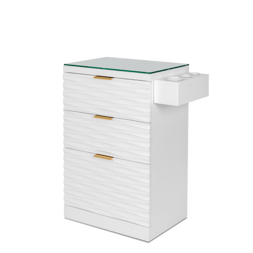 Kai Mobile Styling Station in White with Gold Hardware - CLEARANCE, DISCONTINUED, AS IS, NO WARRANTY, NO RETURN