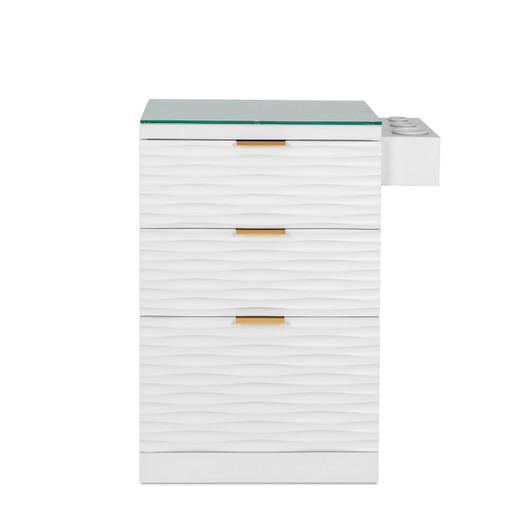 Kai Mobile Styling Station in White with Gold Hardware - CLEARANCE, DISCONTINUED, AS IS, NO WARRANTY, NO RETURN