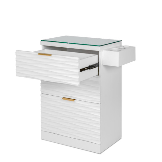 Kai Mobile Styling Station in White with Gold Hardware - CLEARANCE, DISCONTINUED, AS IS, NO WARRANTY, NO RETURN