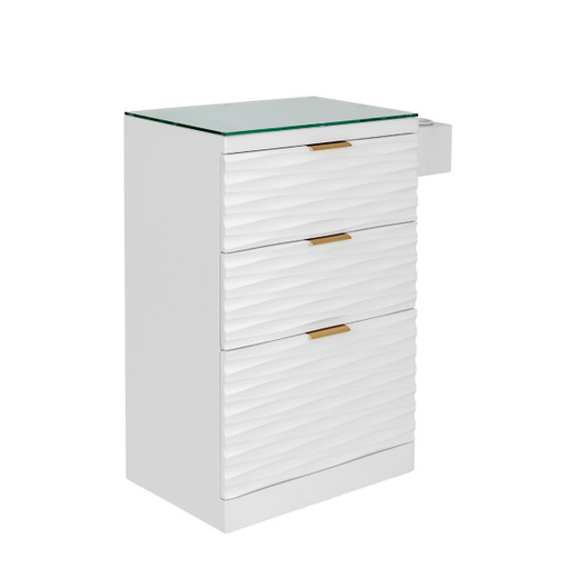 Kai Mobile Styling Station in White with Gold Hardware - CLEARANCE, DISCONTINUED, AS IS, NO WARRANTY, NO RETURN