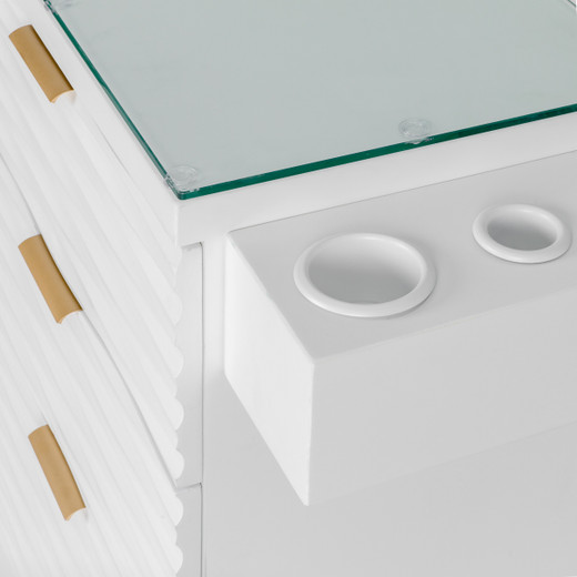 Kai Mobile Styling Station in White with Gold Hardware - CLEARANCE, DISCONTINUED, AS IS, NO WARRANTY, NO RETURN