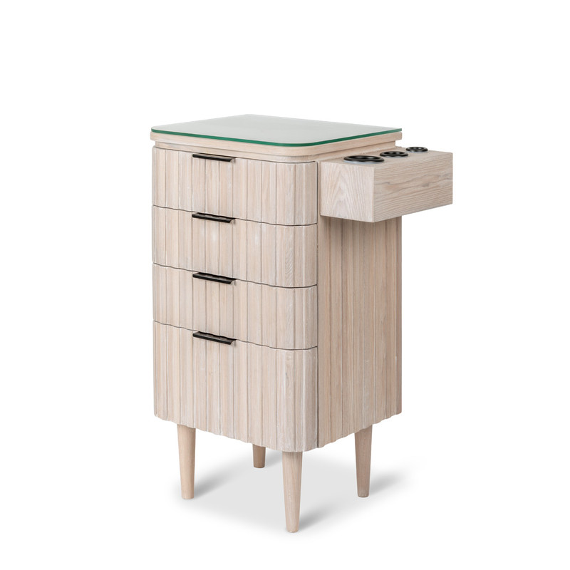 Brixton Pedestal Styling Station in Walnut with Gold Hardware