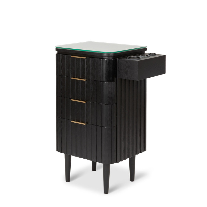 Brixton Pedestal Styling Station in Walnut with Gold Hardware
