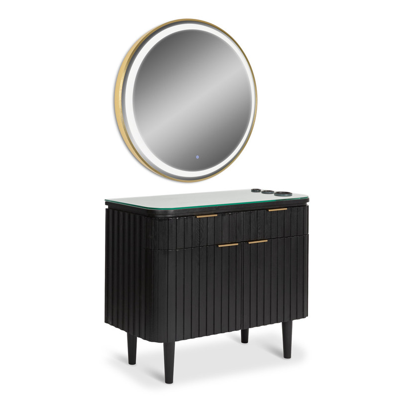 New BeautySalon Design ヘア100 エステ20 フィット… Langford Styling Station | White Single-Sided Salon Cabinet with
