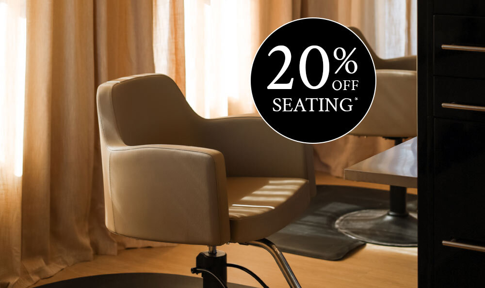 Cashmere venturi salon styling chair with black kamino styling station with gold hardware and full length shelf