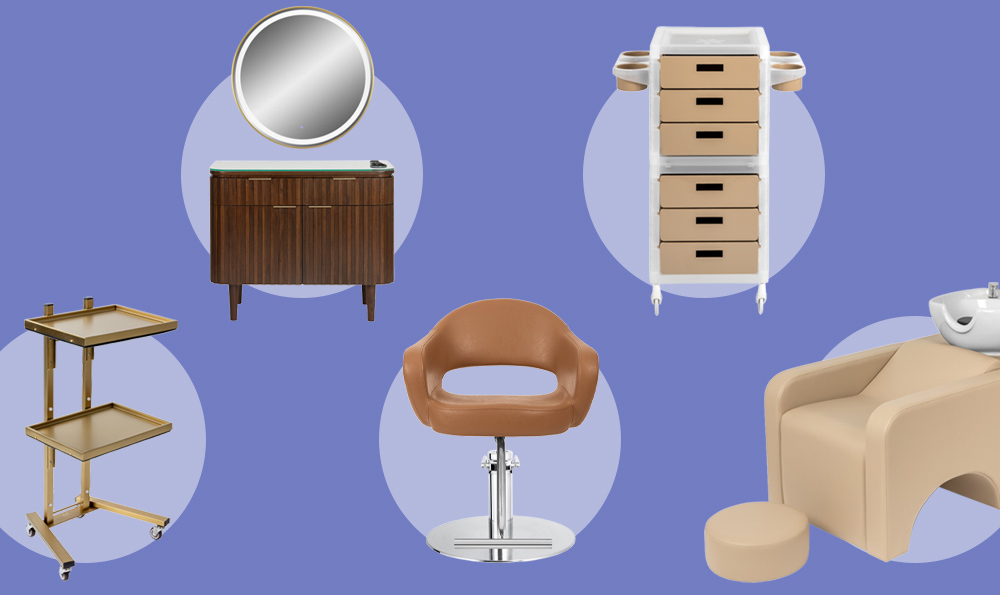 Salon head spa system, salon and spa tech stool, salon and spa folding cart, styling chair, styling station, hair color processor, and salon cart