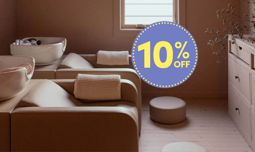 Shampoo and head spa backwash systems in beige in a salon