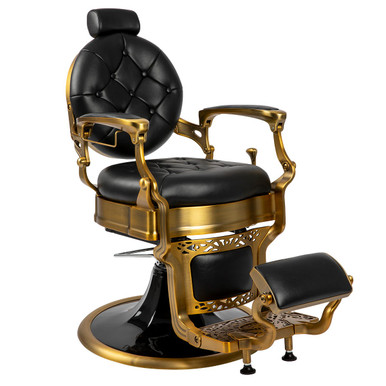 Lusso Barber Chair in Black with Gold Frame Classic Reclining