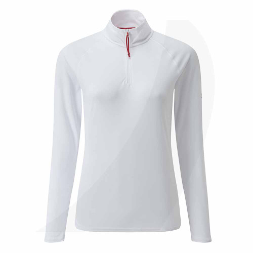 Women's UV Tec Long Sleeve Zip Tee White UV009W Front