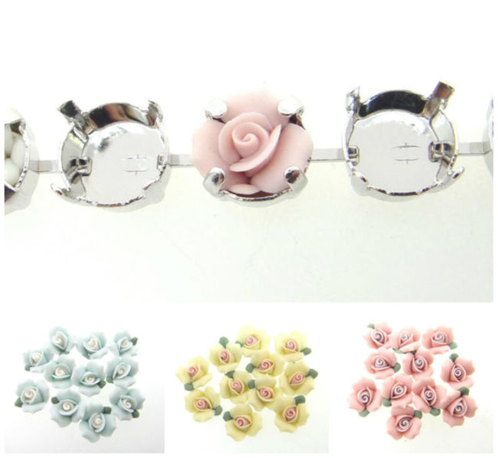 11mm | Ceramic Flower Rose Element | 12 Pieces