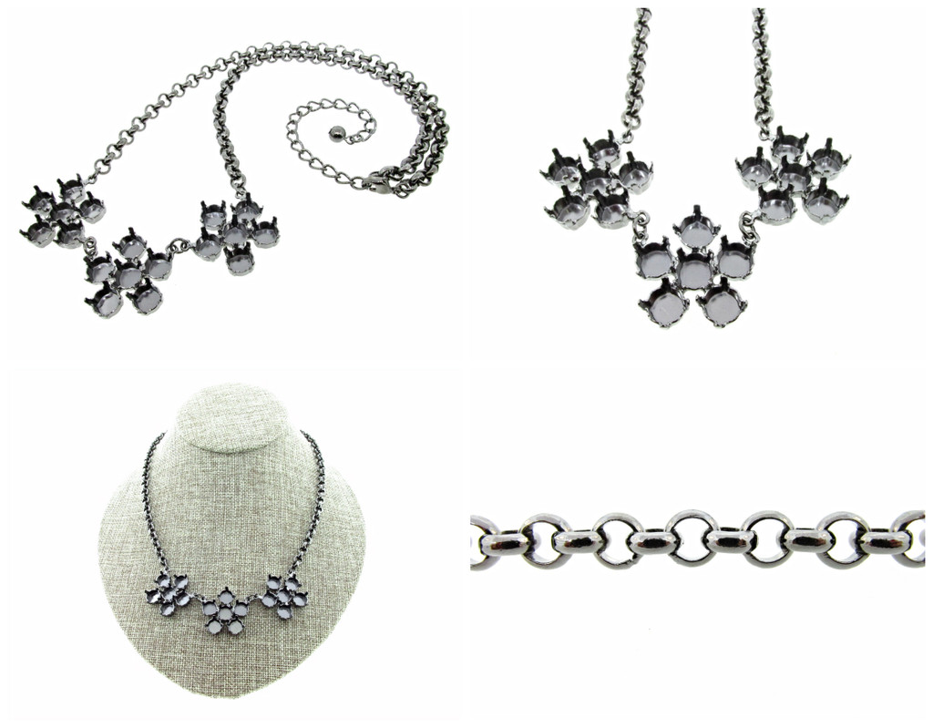 Empty 8.5mm (39ss) Three Flower Statement Necklaces 3 Pieces - Smooth Or Textured Rolo Chain