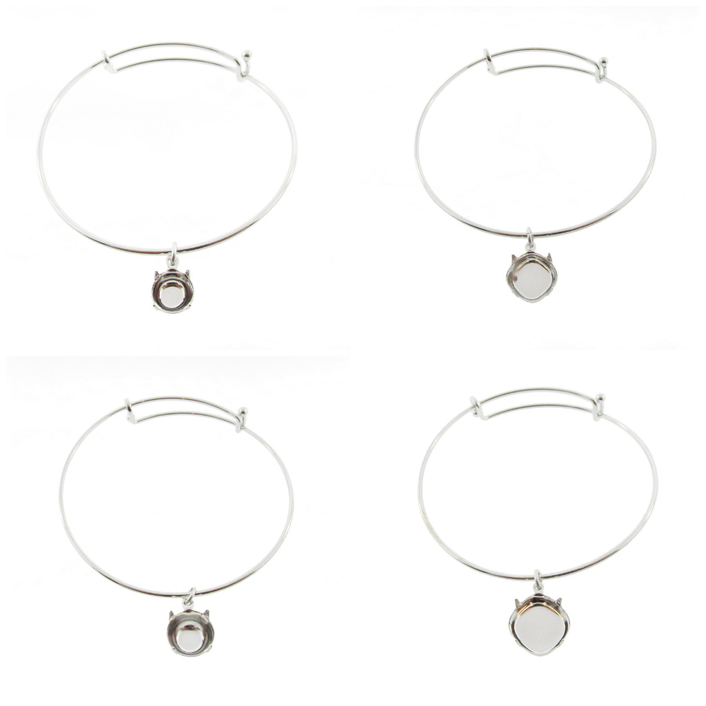 1.5mm Expandable Bracelets With Empty Setting in Rhodium