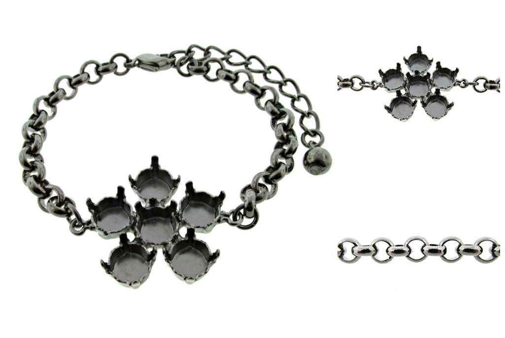 Empty 8.5mm (39ss) Single Flower Bracelet 3 Pieces - Smooth Or Textured Rolo Chain