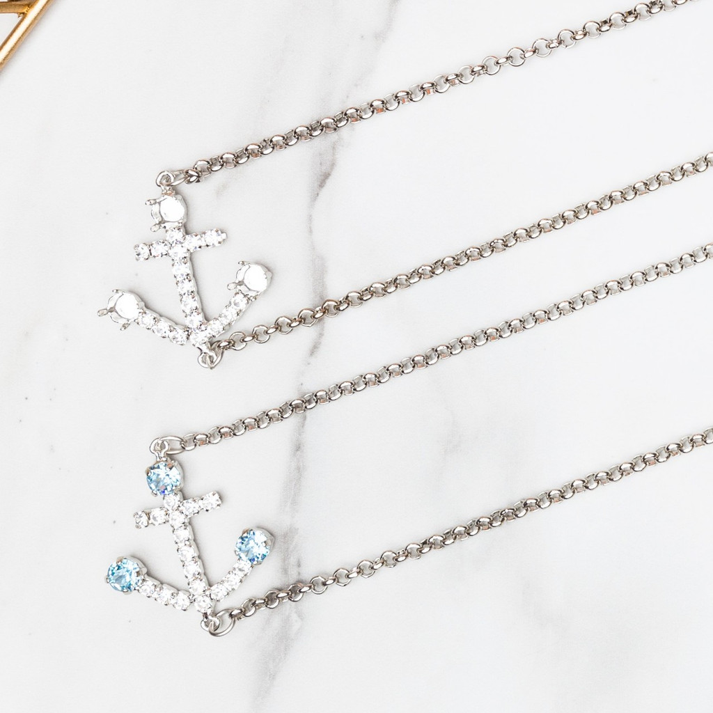 6mm | Anchor Crystal Rhinestone Off Center Necklace | One Piece