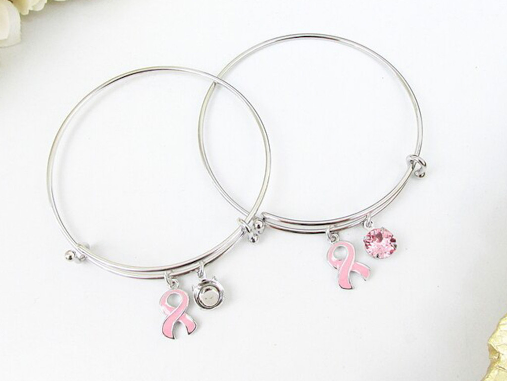 Breast Cancer Awareness Ribbon Charm Bangle Bracelet