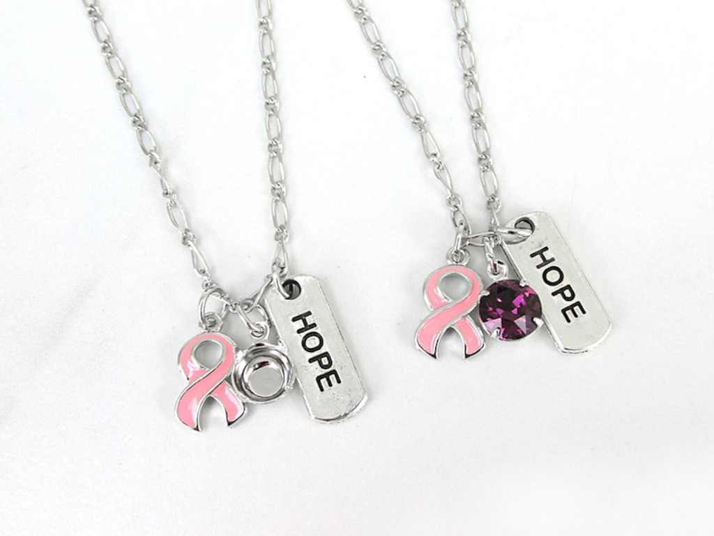 8.5mm | Breast Cancer Awareness Ribbon & Hope Charm Necklace | One Piece