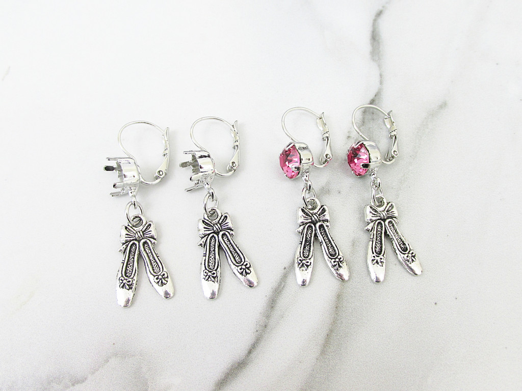 8.5mm | One Setting Drop & Ballet Slippers Charm Earring | One Pair