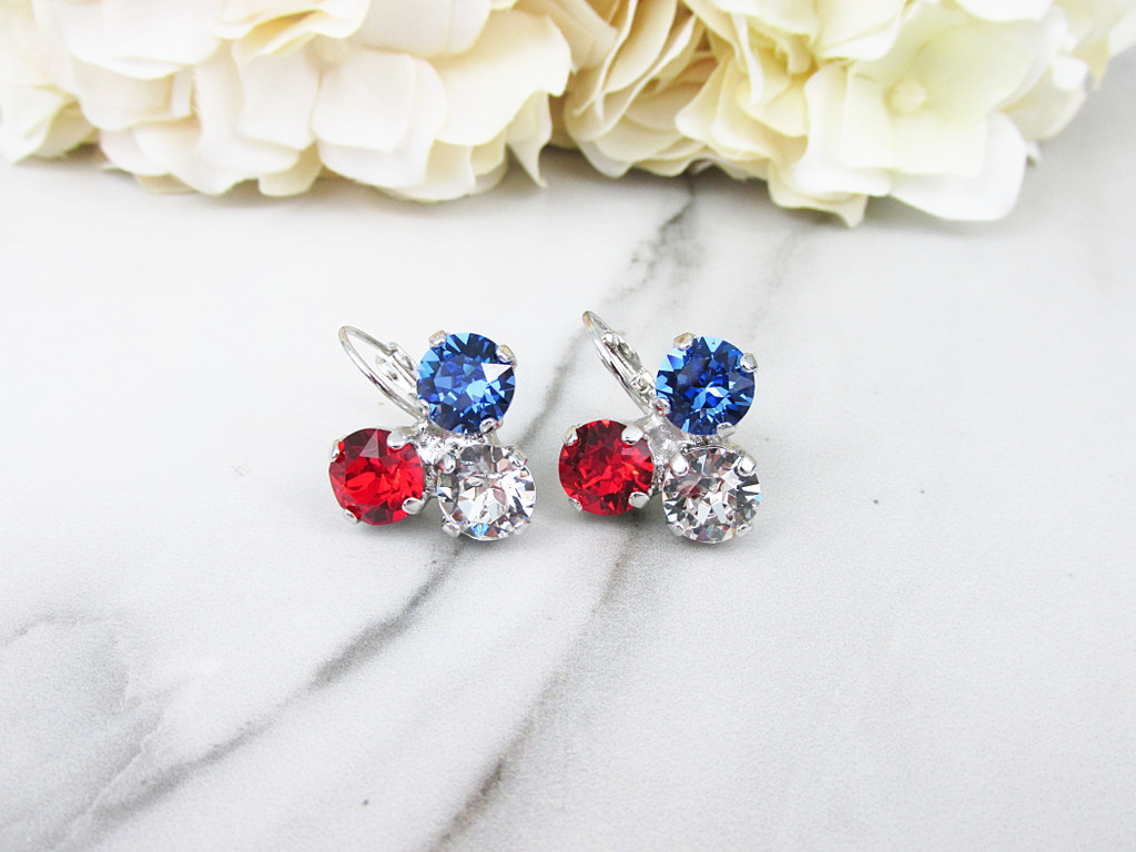 Patriotic Triangle Drop Earrings made with Swarovski Crystals