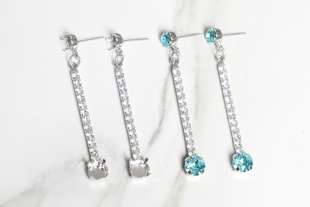 6mm & 8.5mm | Two Setting Long Crystal Drop Stud Earrings | One Pair