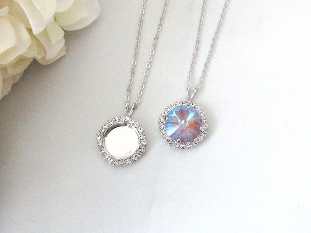 14mm Round | Crystal Halo Single Pendant On Necklace Chain | One Piece