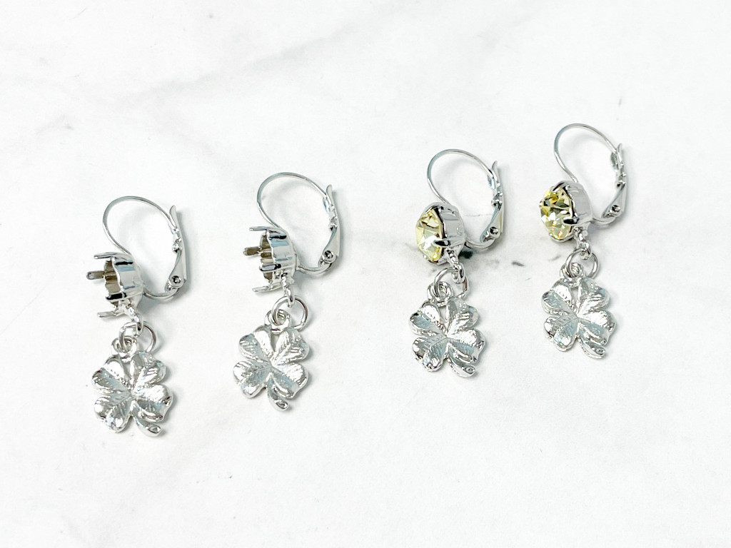 8.5mm | One Setting Drop & Textured Four Leaf Clover Charm Earrings | One Pair