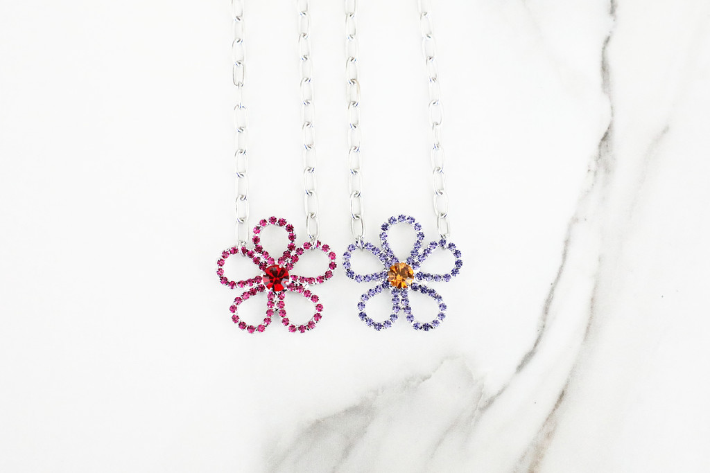 Flower Crystal Rhinestone Necklaces | Two Colors Available | One Piece