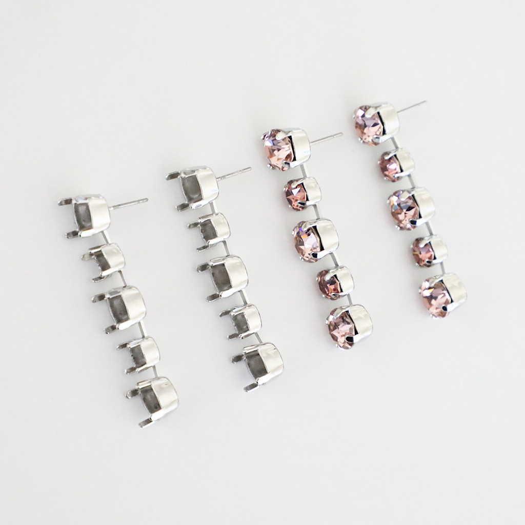 6mm & 8.5mm | Alternating Five Setting Drop Stud Earrings | One Pair