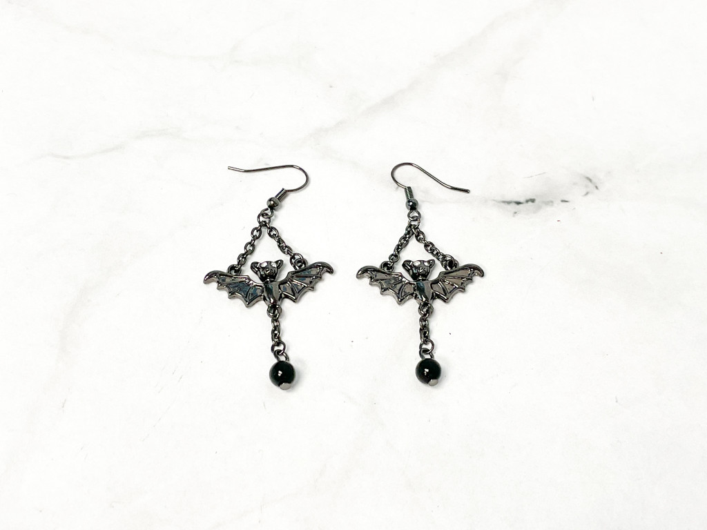 Hematite Dangle Bat Earrings