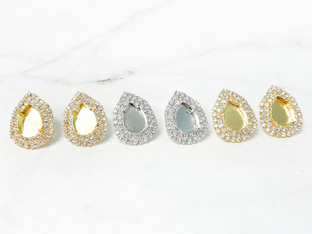 3 Pairs of 18x13 Pear Double Halo Stud Earrings