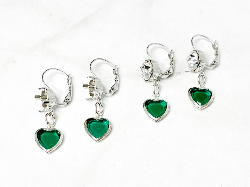 8.5mm | One Setting Drop & Emerald Heart Earring | One Pair