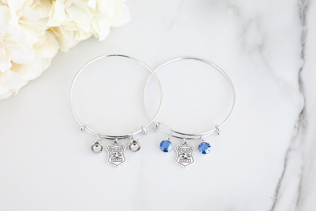 8.5mm | Police Badge Charm Bangle Bracelet | One Piece