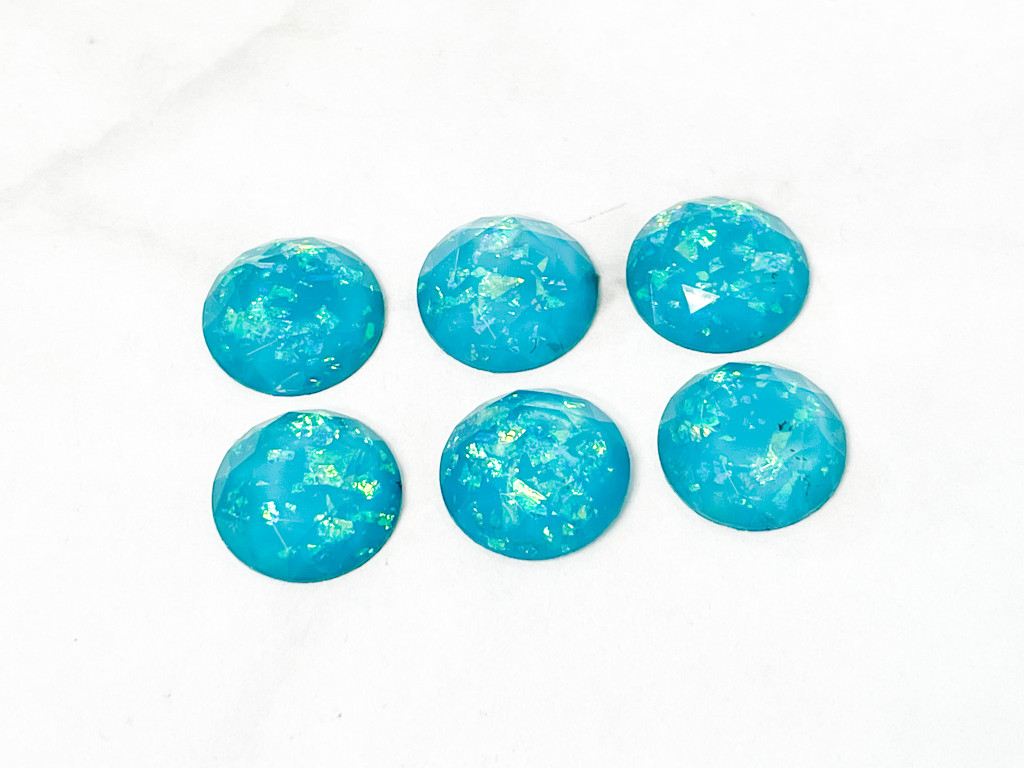 18mm Round | Blue Foil Acrylic Cabochons | 6 Pieces