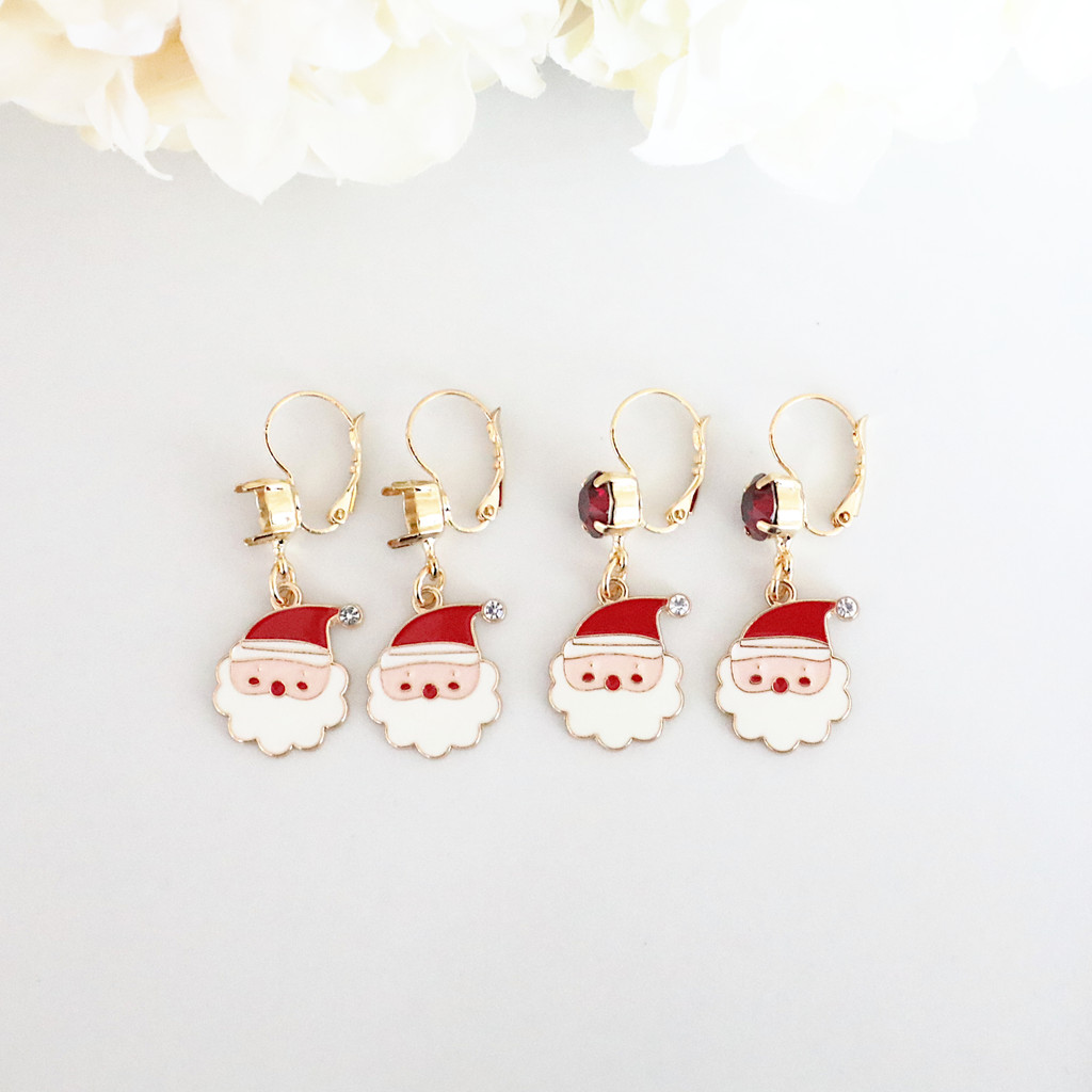 8.5mm | One Setting Drop & Santa Enamel Charm Earring | One Pair