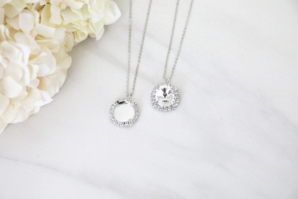 16mm Round | Crystal Halo Single Pendant On Necklace Chain | One Piece