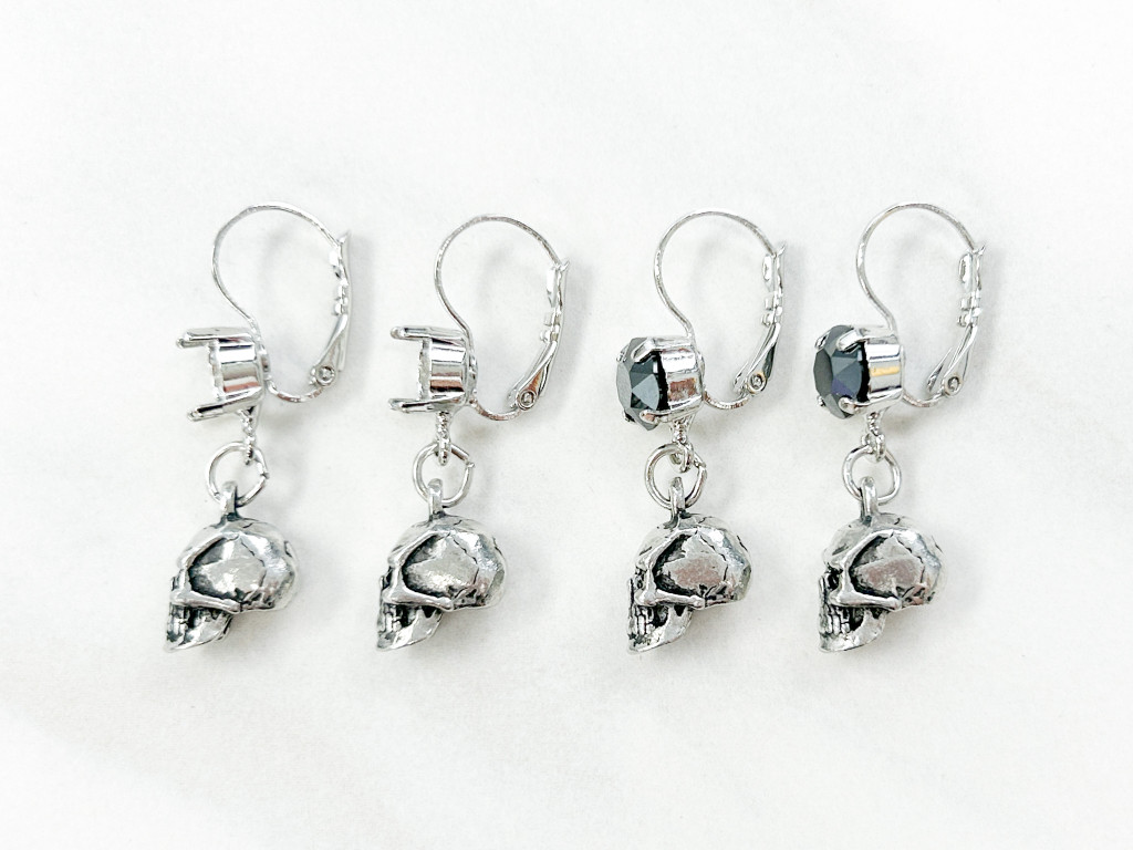 8.5mm | One Setting Drop & Skull Charm Earring | One Pair