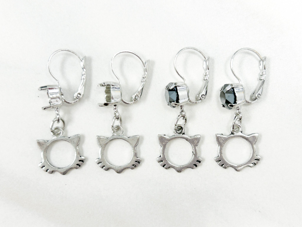 8.5mm | One Setting Drop & Cat Open Face Charm Earring | One Pair